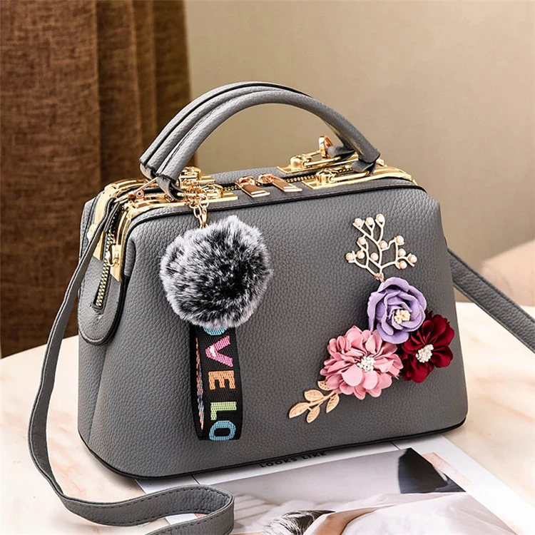 High quality vintage pu leather branded trending ladies flower designer handbags with low price