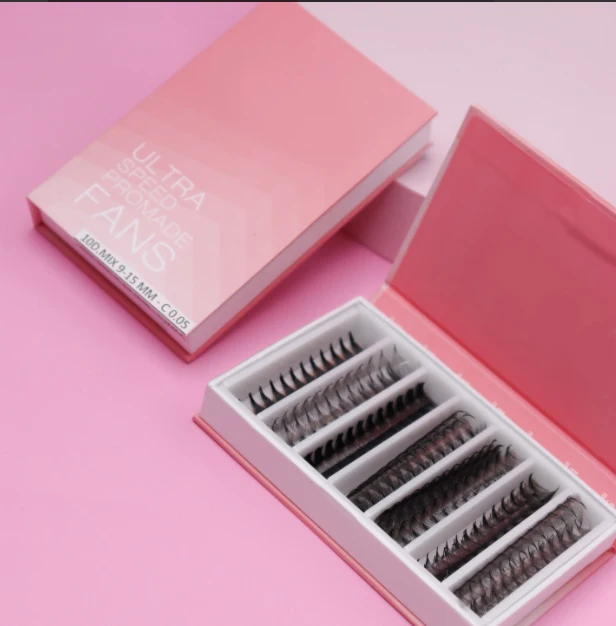 Thin Base Short stem Eyelash Extension Premade Volume Fans Lash 3D 0.07mm 0.10mm Korean Pbt Top Quality 8MM-15MM OEM ODM Makeup
