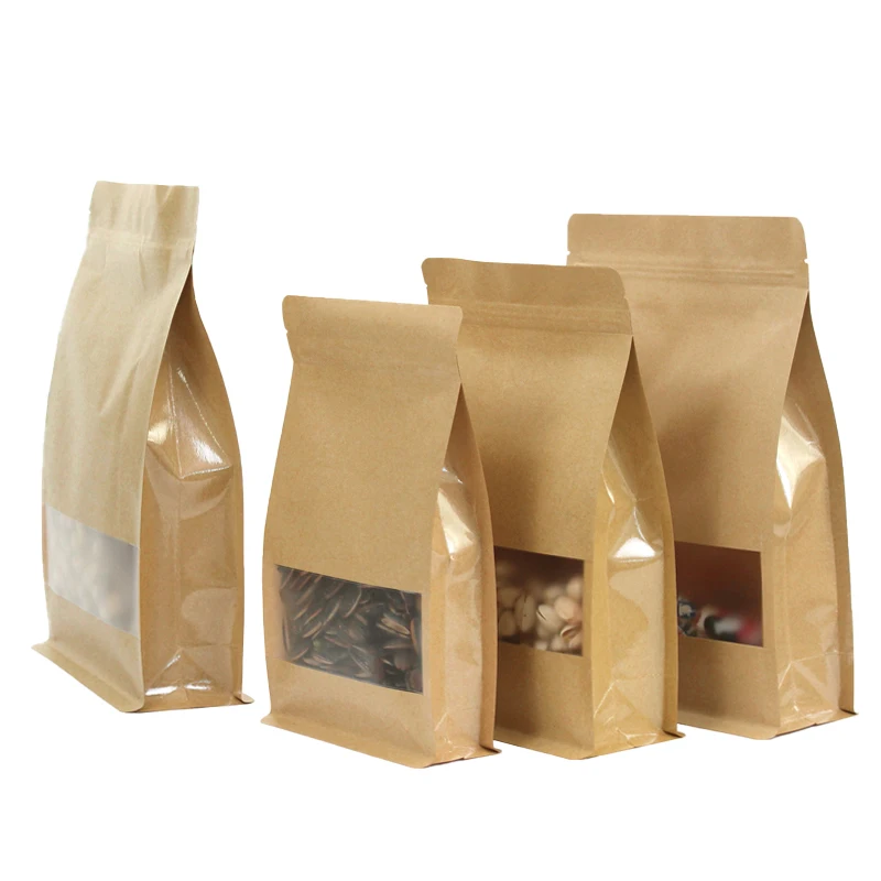 Reliable Supplier Kraft Paper Zipper Bag Flat Bottom High Quality Textures Brown Paper Bags