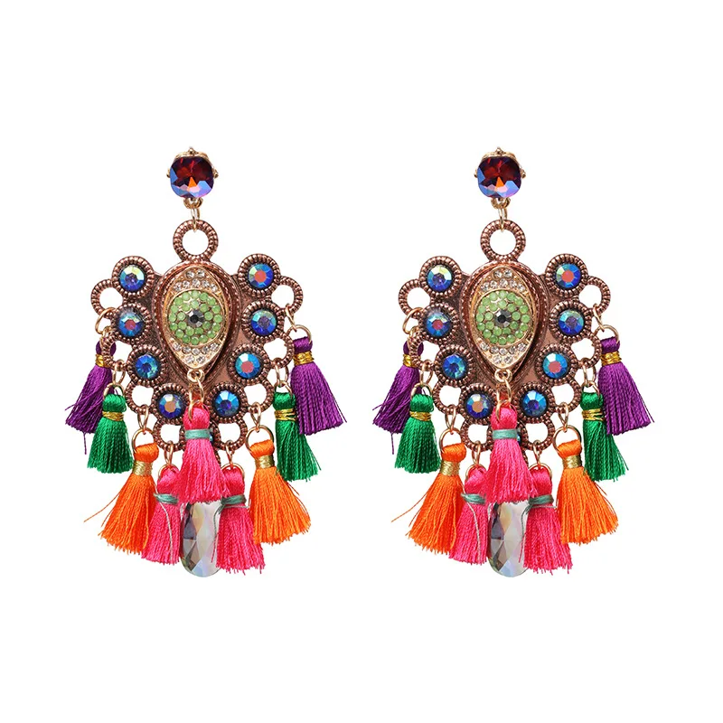 Fashion Jewelry 20 Designs cross-border wish bohemian tassel dangle earrings silk thread ethnic fashion pompom boho earrings
