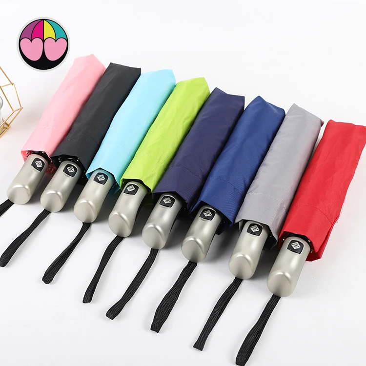 wholesales professional manufacturer Three 3 fold light business 7 ribs aluminum promotional custom logo automatic umbrella