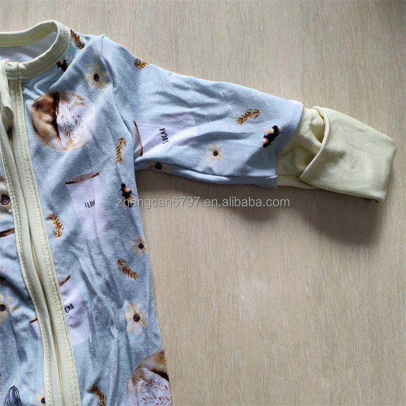 Wholesale Girl Spring Rompers Bamboo Zipper Cute Cartoon Pajamas For Kids Print Long Sleeve Beautiful Baby Bodysuit