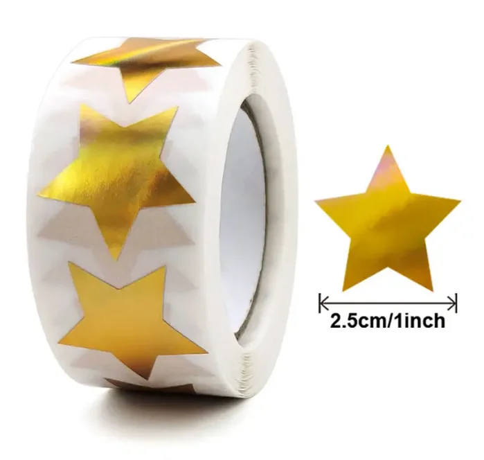 Фольга металлическая звезда наклейки рулон маленькая голографическая Золотая Серебряная