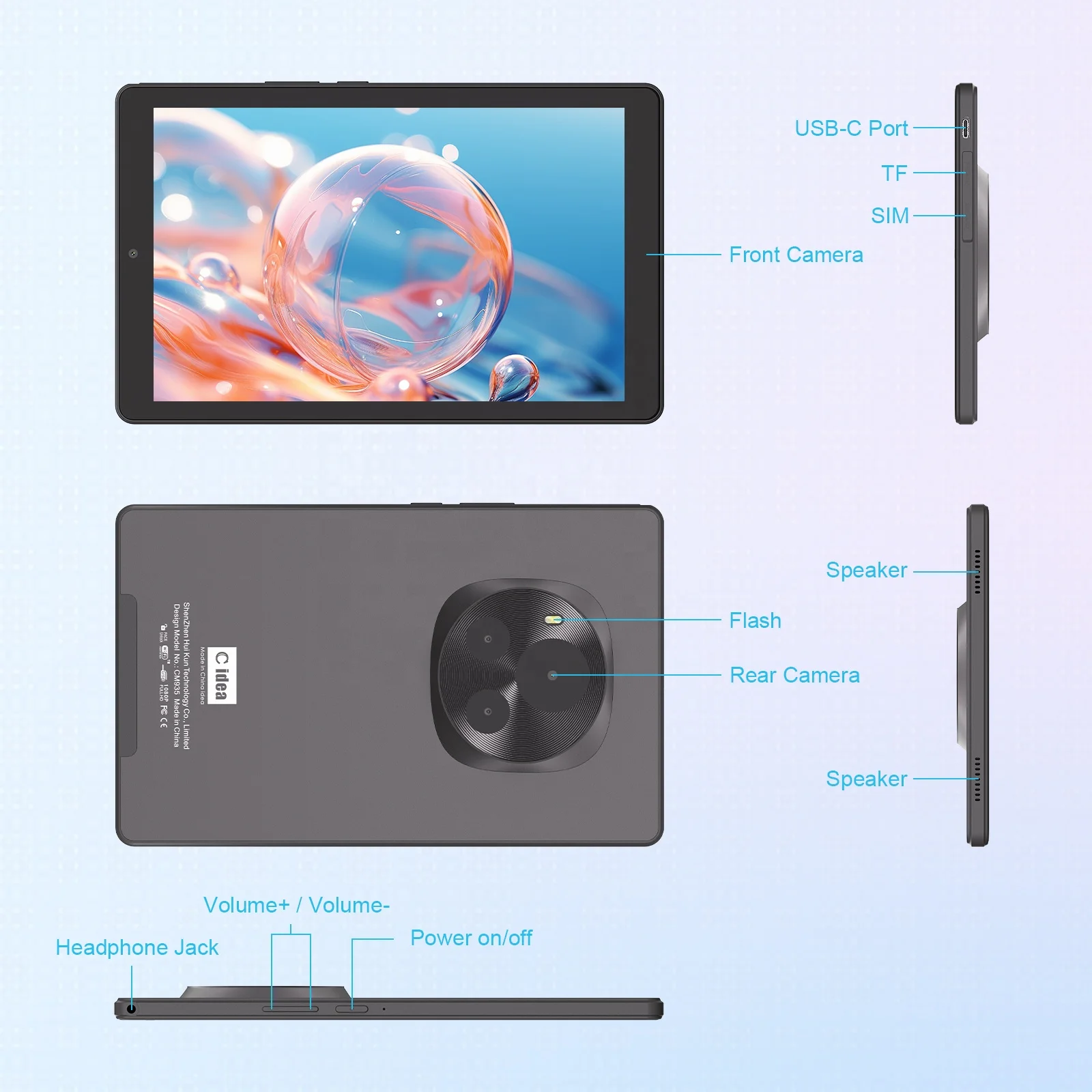 2024 C idea ODM 10-дюймовый планшетный ПК Android 13 800 * 1280HD IPS сенсорный экран 8 ГБ + 512 г с Sim-картой для взрослых (черный)