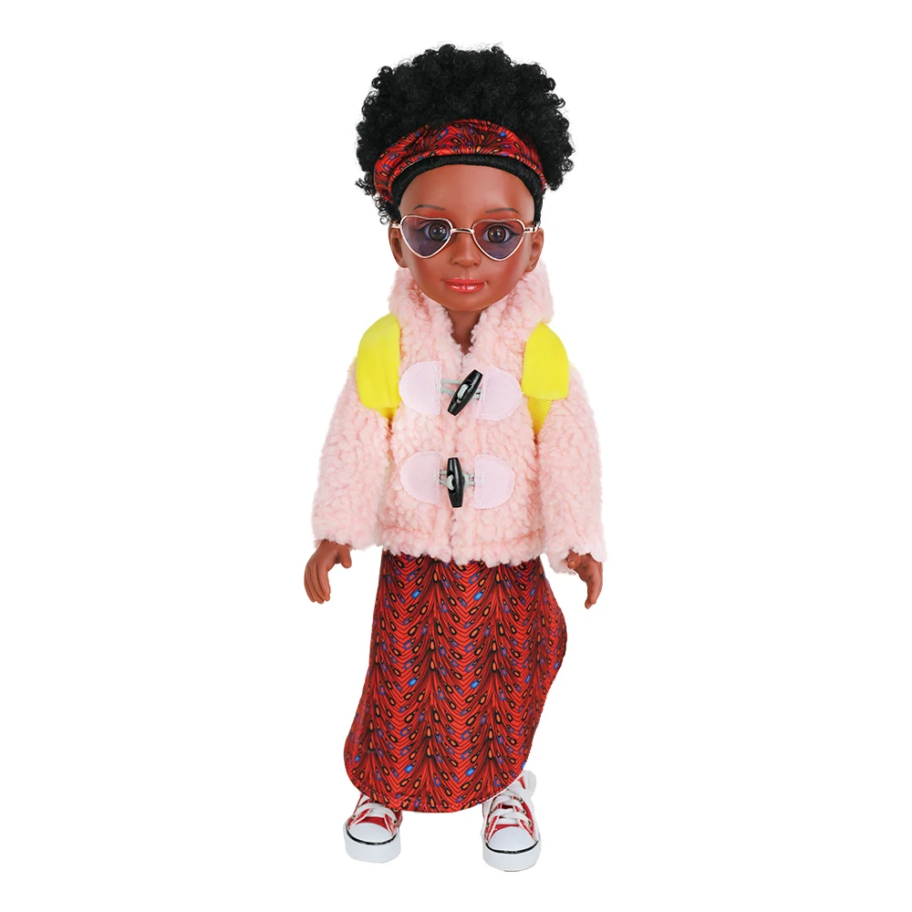 latest design curly hair 18inch vivid baby movable joint beautiful black girl doll