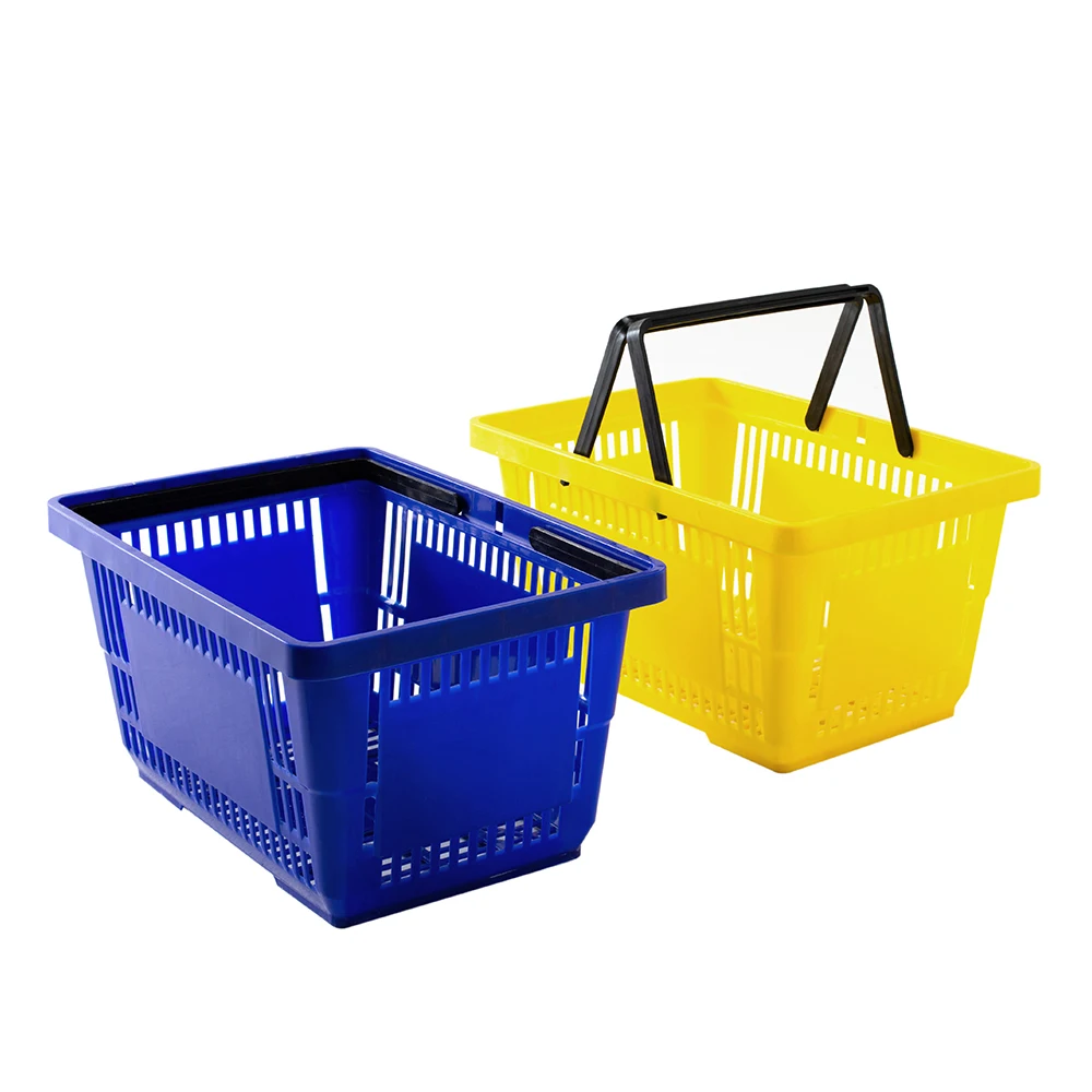 YM-11 Supermarket plastic rolling shopping trolley basket with handle