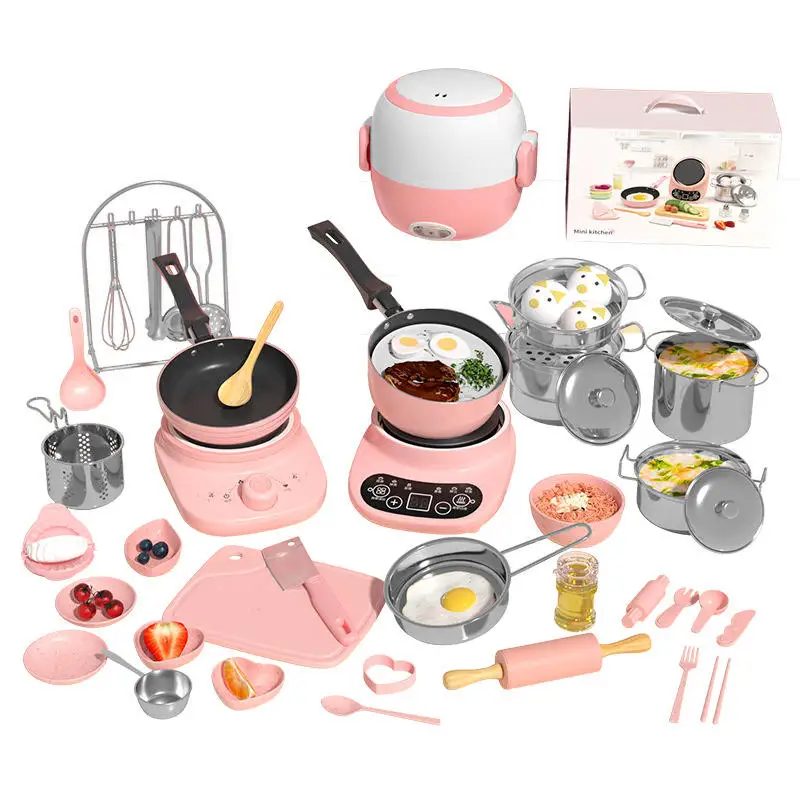 100% Non-toxic PP Plastic Home Play Diy Kids Play Kitchen Set DIY Mini Kitchen Toys Real Cooking Set For Kids Girl