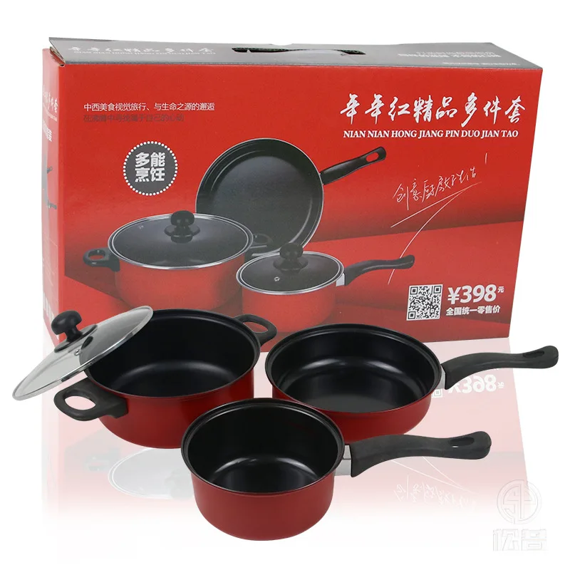 Special offer wholesale cheap 3pcs Cooking Pot Casserole Fry Pan Sauce  Pan with Glass Lids Cookware Set