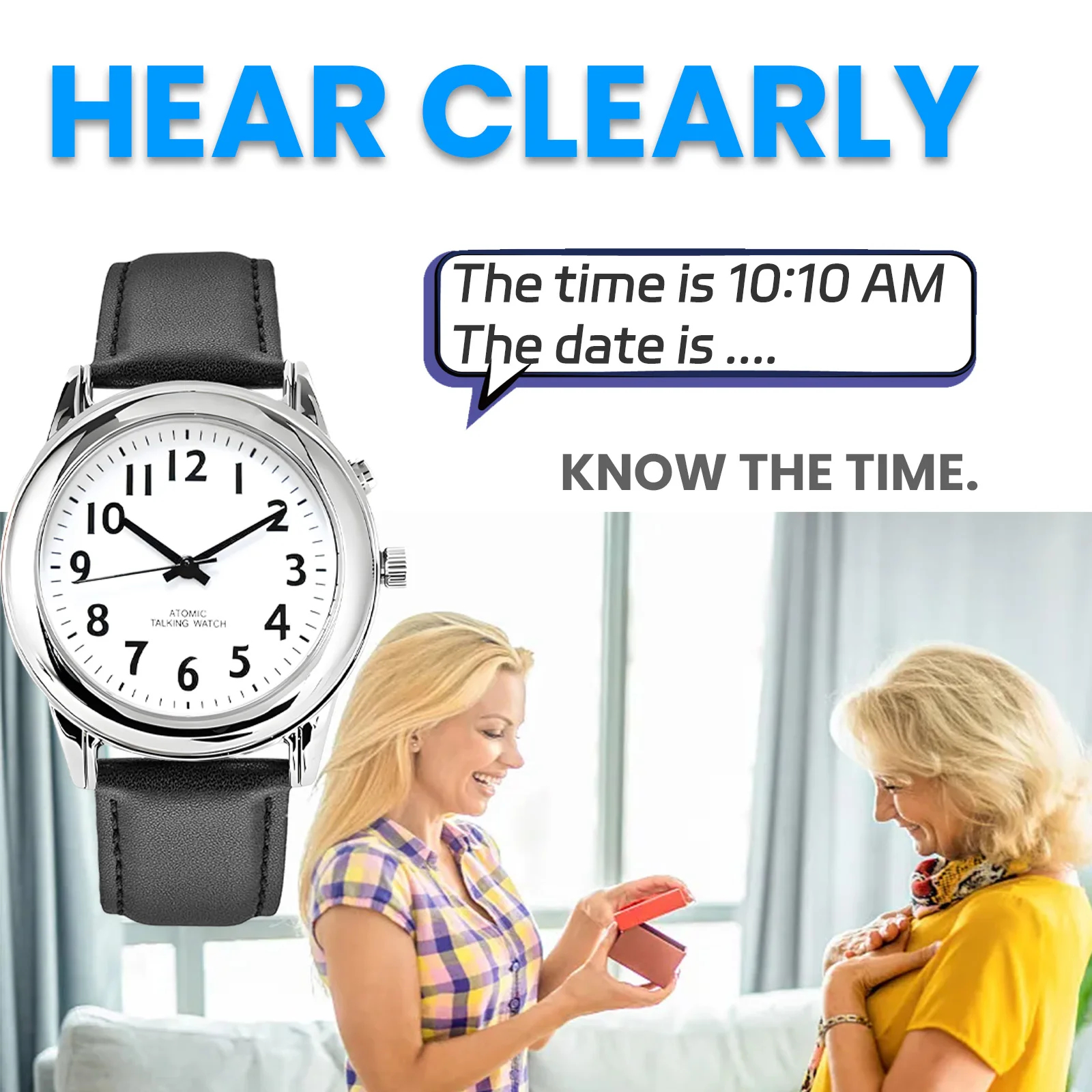 Talking Atomic  Watch Speaks the time and date with Loud and Clear Voice Large Number Time for The Blind Watches for Men Women