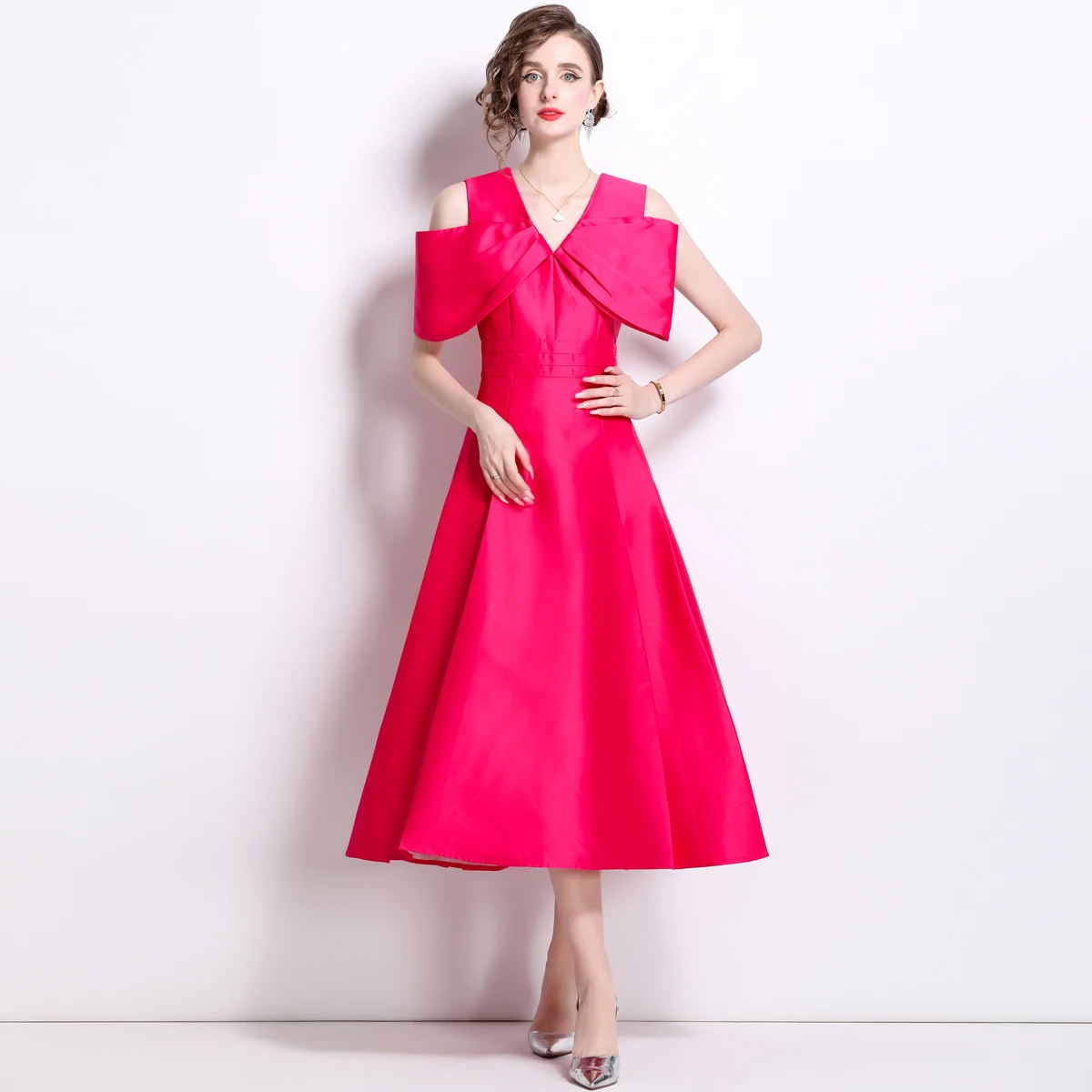 Droma summer new design big bow high waist dress latest fashion ladies casual luxurious evening dresses