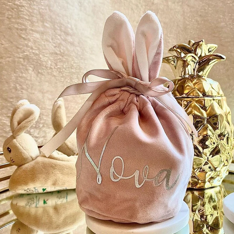 Персонализированные мешочки для подарка на шнурке, пасхальный мешок с ушками кролика, Подарочный пакет для конфет, свадебных сувениров
