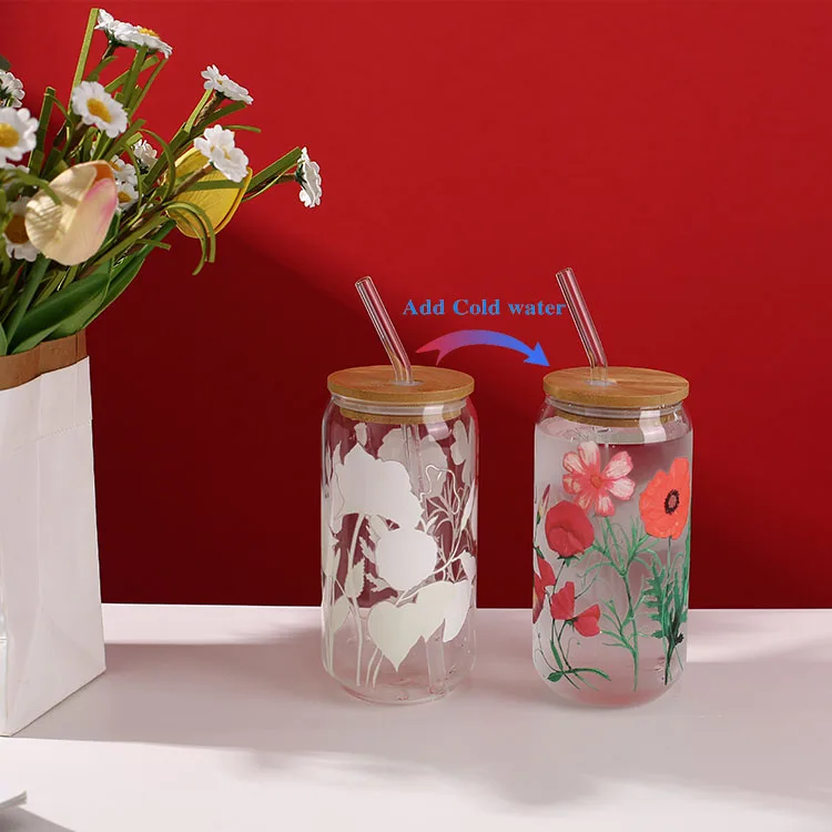 Custom Drinking Tumbler Glassware Beer Mug Printed Color Changing Glass Cup With Logo