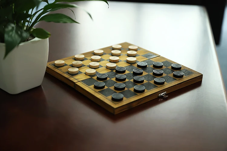 
WAFFLE GAMES Varnished Wooden Checkers With Antique Finish Wooden Draughts 