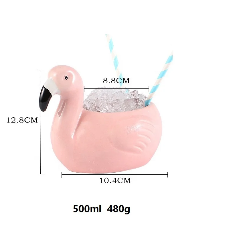 3D Creative Animal Shaped Hawaii flamingo Tiki Mugs Cocktail glass Cups pink colour bird swan duck shaped Ceramic Tiki Mug