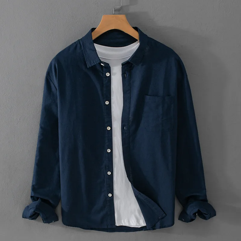 Мужская льняная хлопковая рубашка с длинным рукавом, Высококачественная льняная Повседневная рубашка, хлопковая летняя Свободная Повседневная рубашка для мужчин