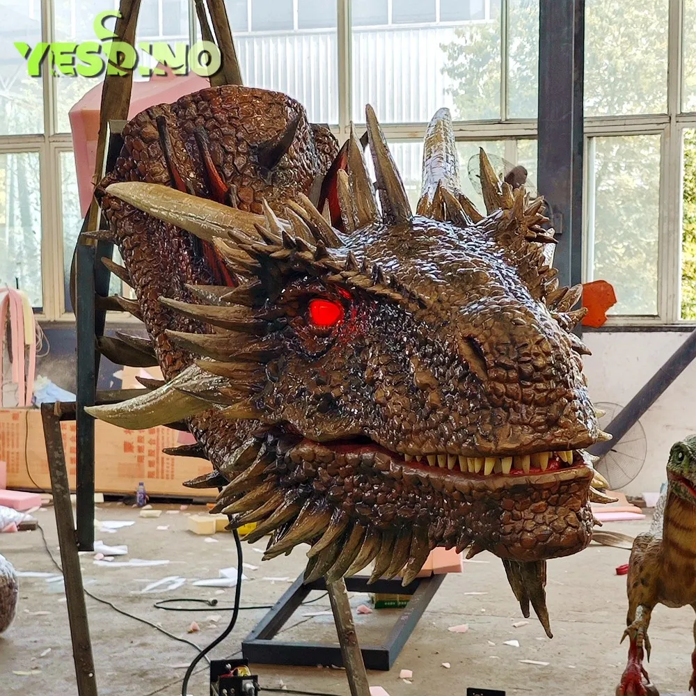 Realistic Animated Dragon Head Lifelike Animatronic Western Dragon Head for Halloween Game Show Decoration Made of Silicone
