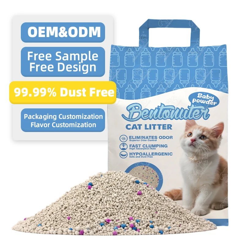 Custom Packaging Flavor Free Sample Design 99.99% Dust Free Bentonite Cat Litter