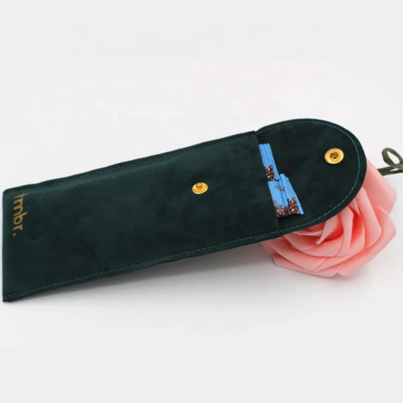Темно-зеленая Замшевая сумка с принтом на заказ, длинный пенал из микрофибры для ручек и карандашей с клапаном