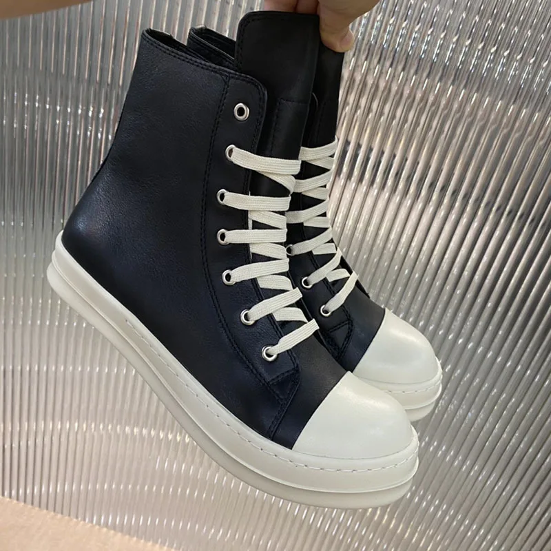 Popular High Top Slip On Sneakers Athletic Casual Tide Shoes Unisex Style Leather Ankle Boots Flat Shoes