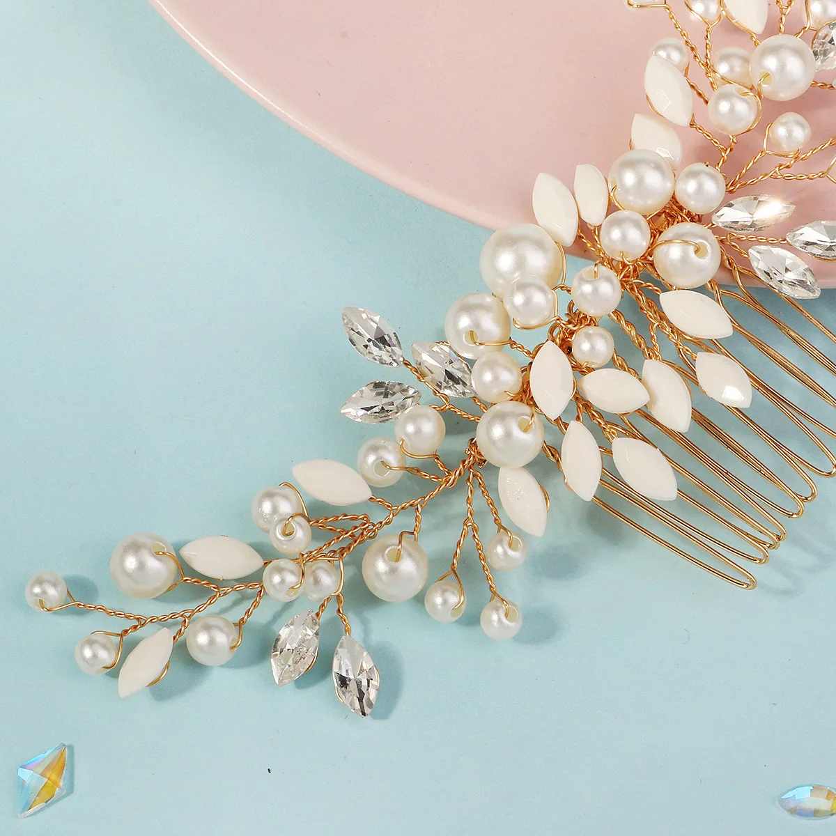 Ancient Style Beautiful Hair Comb Wedding Prom Party Headdress Hair Accessories Handmade Rhinestone Pearl Hair Comb