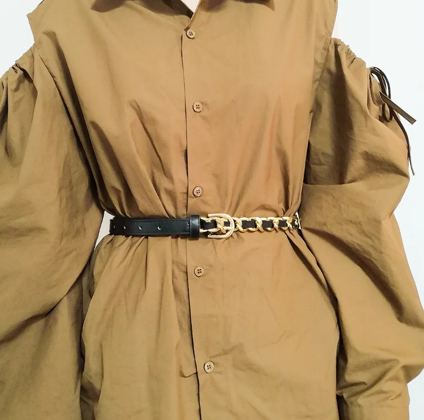 Punk Hot PU Chain Splicing Waist Belt Jean Decor