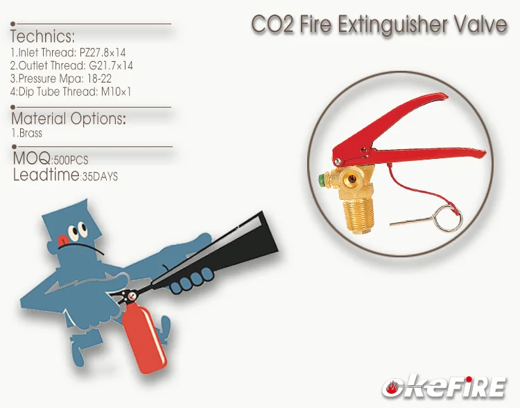 Okefire CO2 Fire Extinguisher High Pressure Brass Gauge Valve
