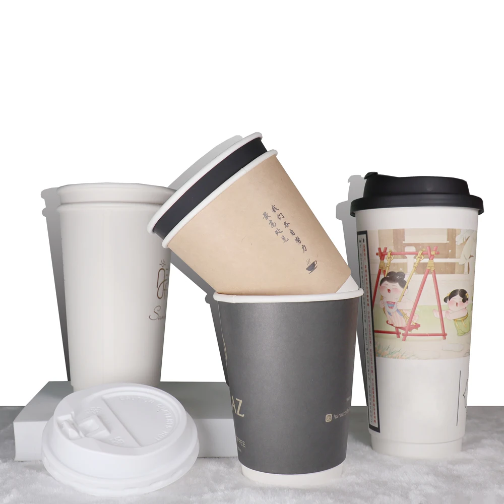 Custom printed disposable milk tea coffee cups with lids disposable party paper cups with lids