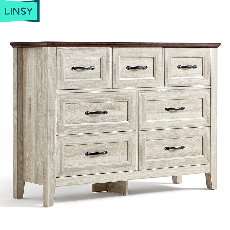 Linsy American country wooden Bucket Cabinet 7 Drawers for big discount