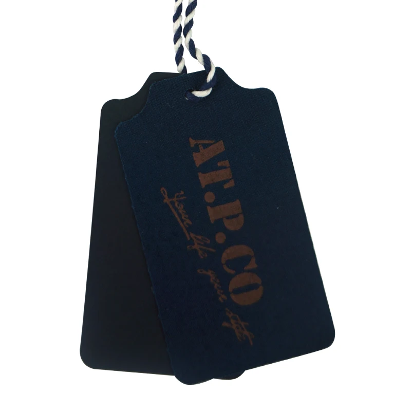 FSC BSCI certified Black Paper Cardboard Hang Tags and Labels Factory Custom Printing Name Logo Vintage Luxury Hangtags