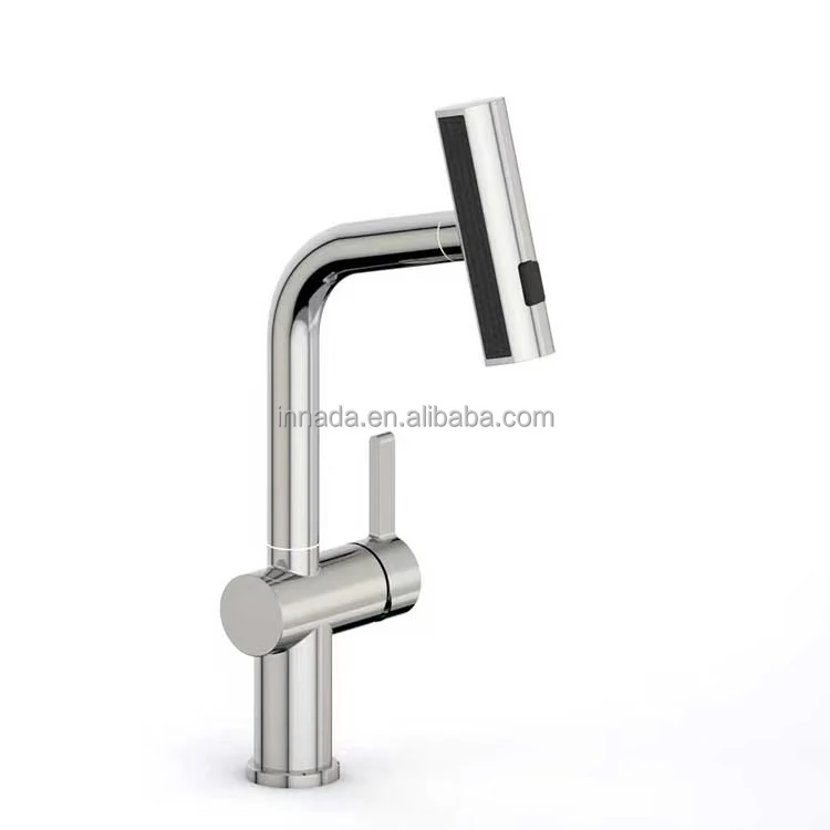 Waterfall Kitchen Sink Faucet with Pull Down Sprayer, 3 Modes(Sweep/Stream/Waterfall) Rotary Switch Stainless Steel Faucet