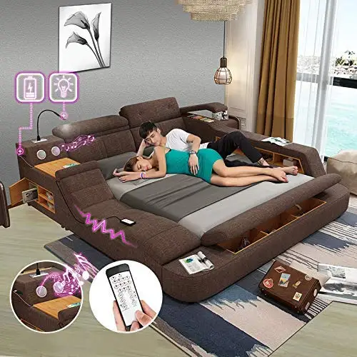 Modern Soft Bed Tatami Bedroom King Queen Double Size Multi-Functional Soft Music Massage Bed Real Leather Art Bed