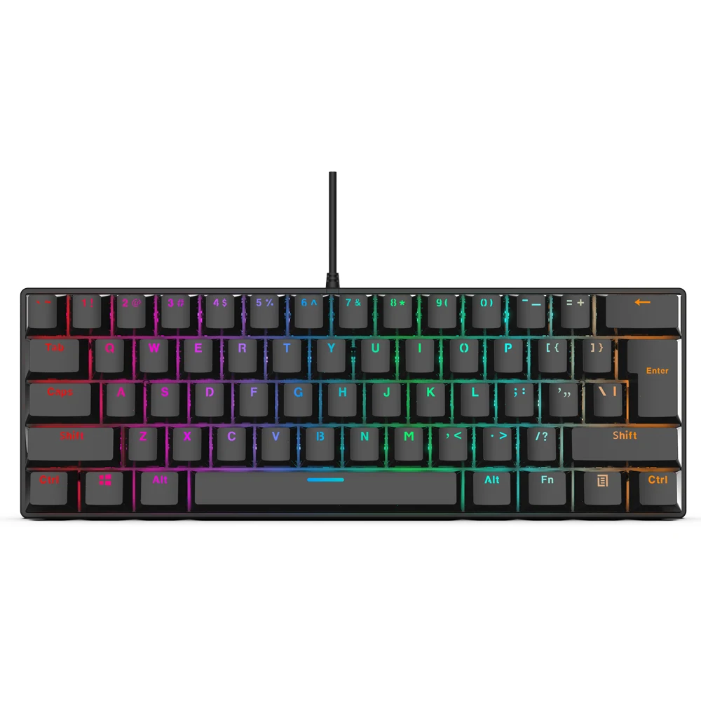 Новая Механическая клавиатура с 61 клавишами и радужной RGB подсветкой для геймеров
