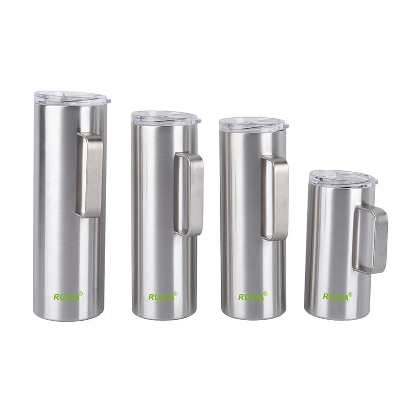 New Design  16oz 20oz 24oz 30oz Skinny tumbler with handle custom logo double wall travel mug with handle stainless steel  mug