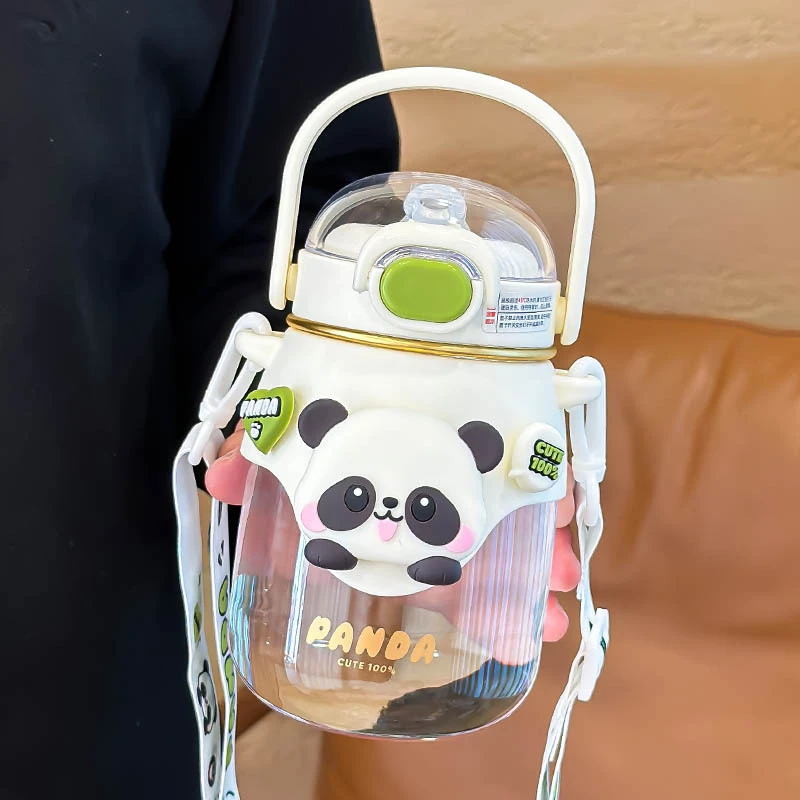K03 Cute Cartoon Kids gifts Fashion Panda Big Belly Cup Water Bottle With Tube Gril Insulated Water Cup 820ml Wholesale