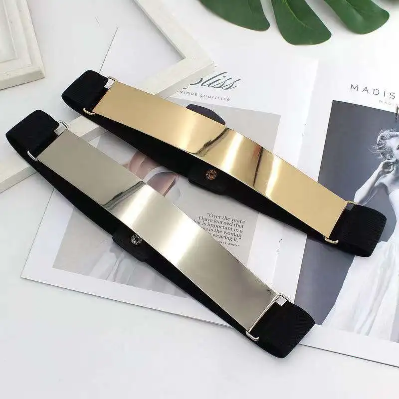 
Metal Elastic Waist Belts Dresses gold metal sheet simple Belt slim Girls Waist Belts Waistband 