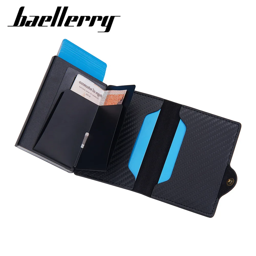 2023 New3 Folds Anti-Magnetic Aluminum Case Wallet Side Push Design RFID Carbon Fiber Card holder for Men