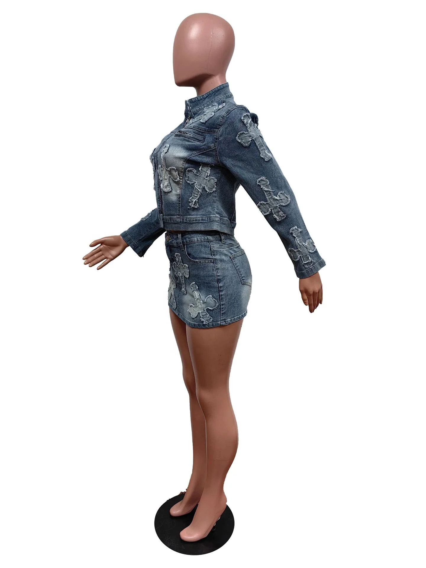 High Quality Designer Brand Long Sleeve Jean Outfits Woman Denim Jacket And Skirt Set For Women 2024