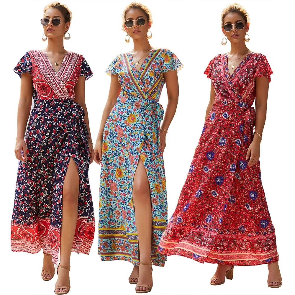 New Arrivals 2022 Casual Bohemian Style Clothes Women Long Dresses Floral Print Maxi Dress