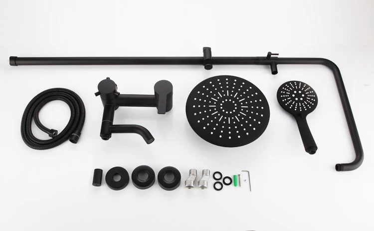 Cheap Wall Mounted SUS304 Black Shower System Rainfall Shower Head Adjustable Shower Bar with Valve Faucet for Bathroom
