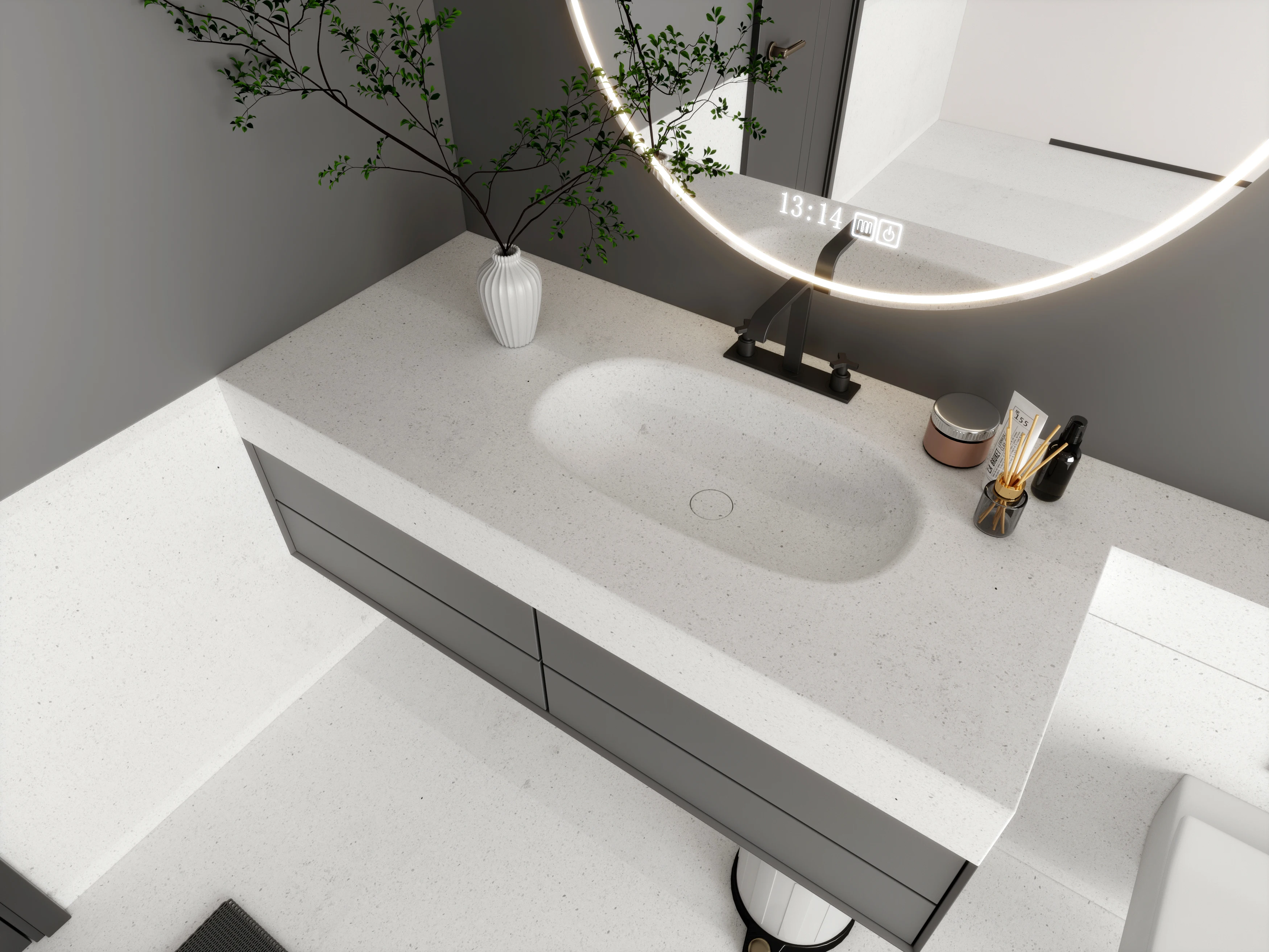 MD1553 Modern Square Marble Basin Sink Customizable Rectangular Concrete Stone Resin Washbasins for Bathroom and Kitchen Use