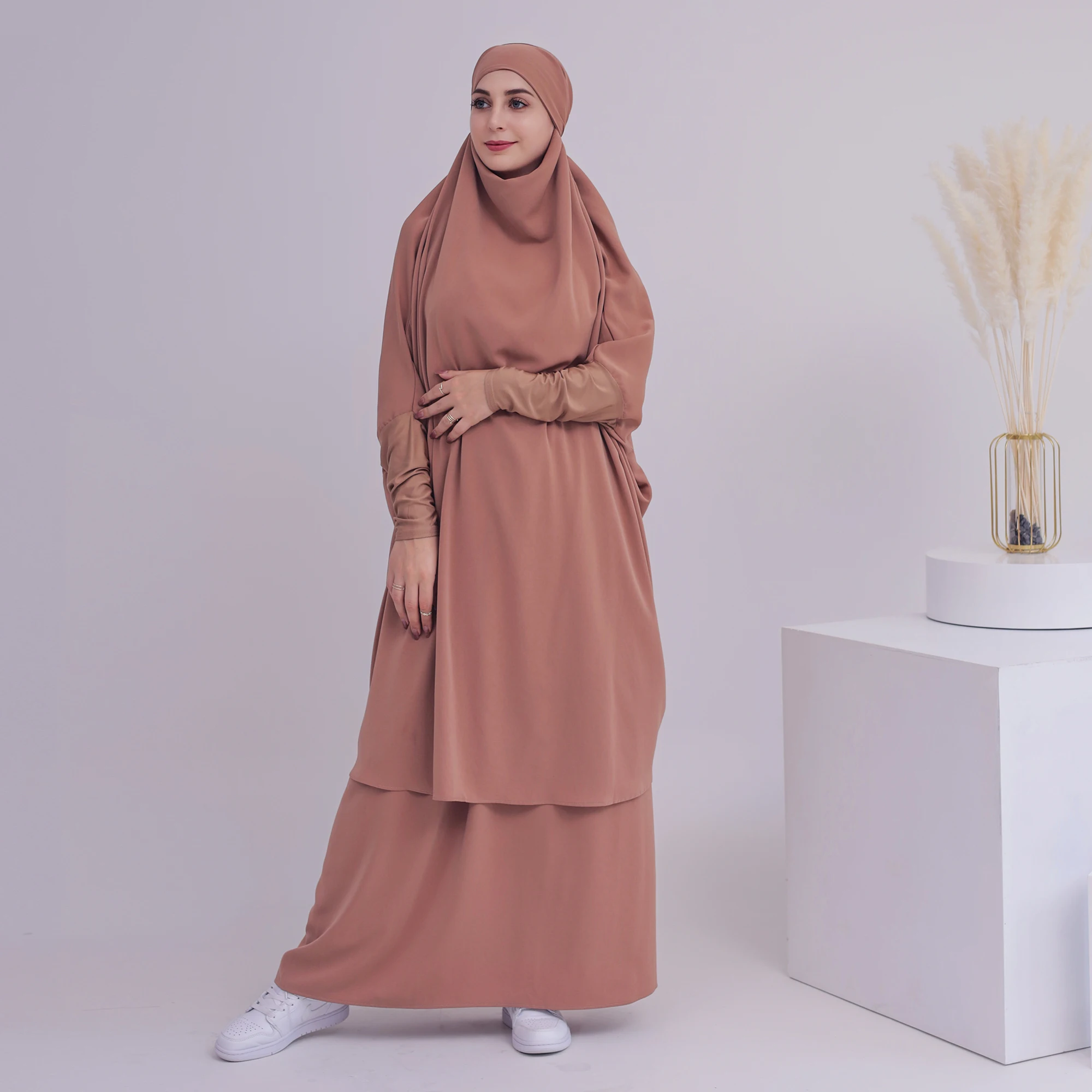 9 colors nida material women clothes dress islamic clothing dresses prayer abaya muslim jilbab 2 pieces wholesale
