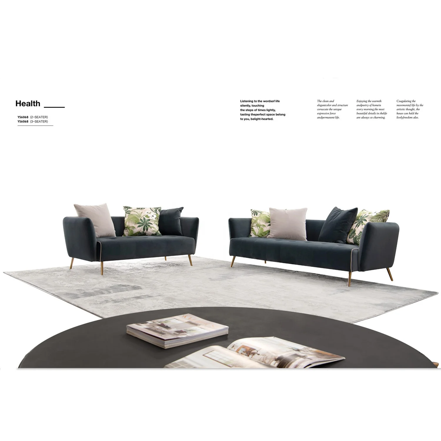 
Wholesale direct factory supplier 2 3 seater couch contracted designs modern American style blue living room sofa set furniture 