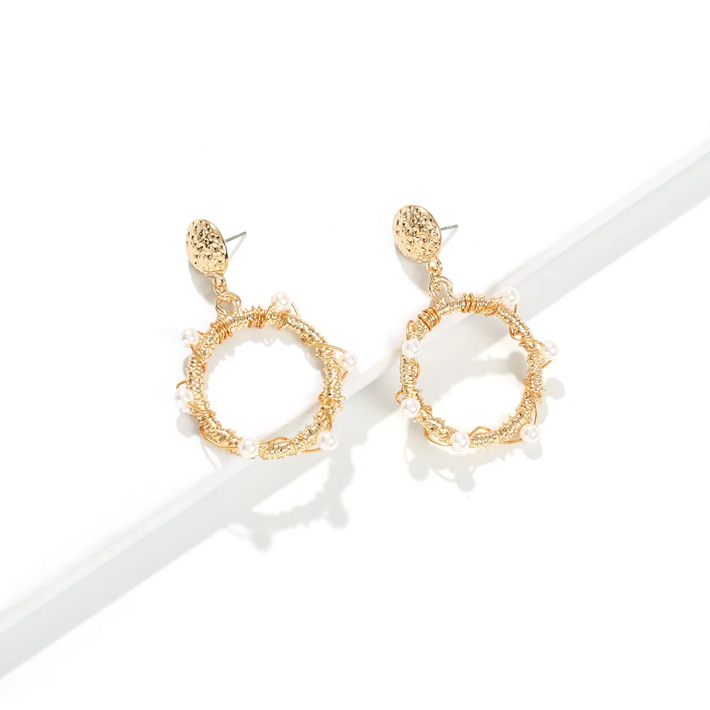 Fashion Hook Earrings Gold Pearl Beads Pentagram Earrings