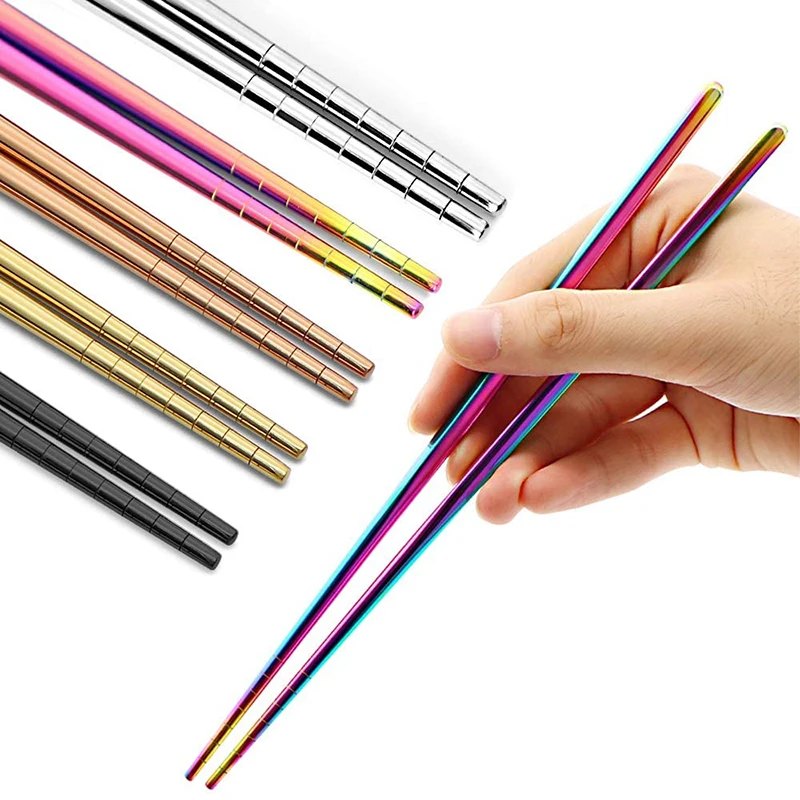 Non-Slip Chinese Stainless Steel Reusable Metal Chopstick for Sushi Food Sticks Tableware Kitchen