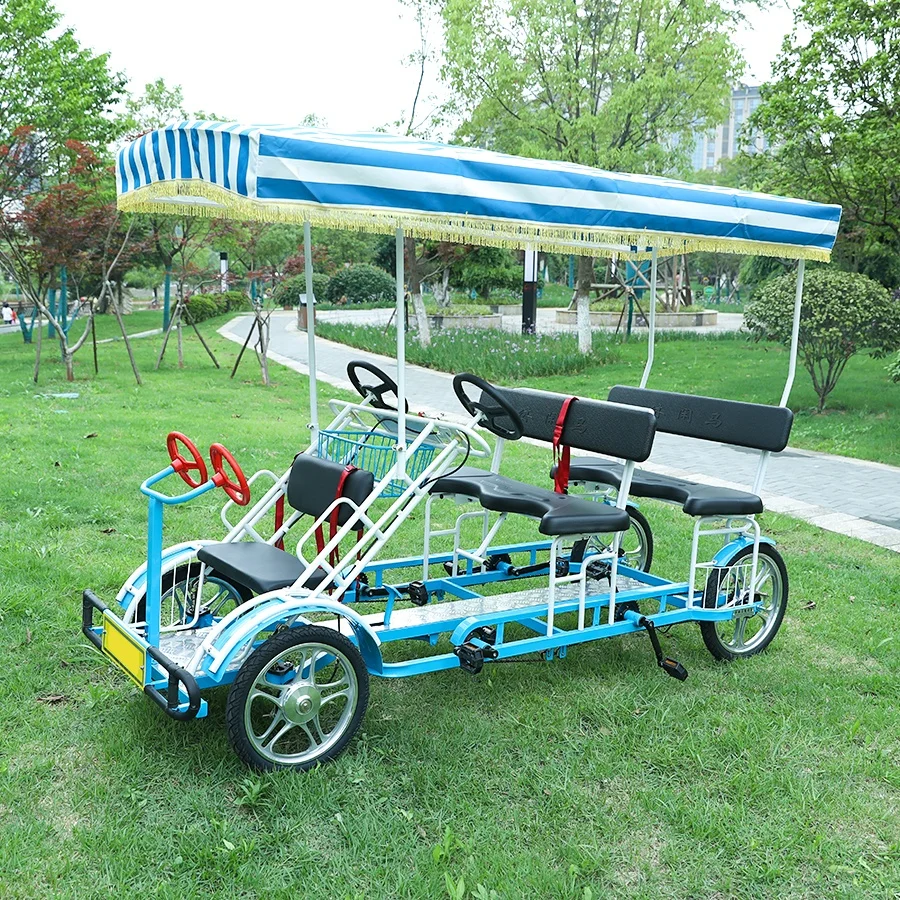 Safety 4 person pedal bike electric 4 wheel adult 6 Person Surrey Bike for family touring with Hard Frame