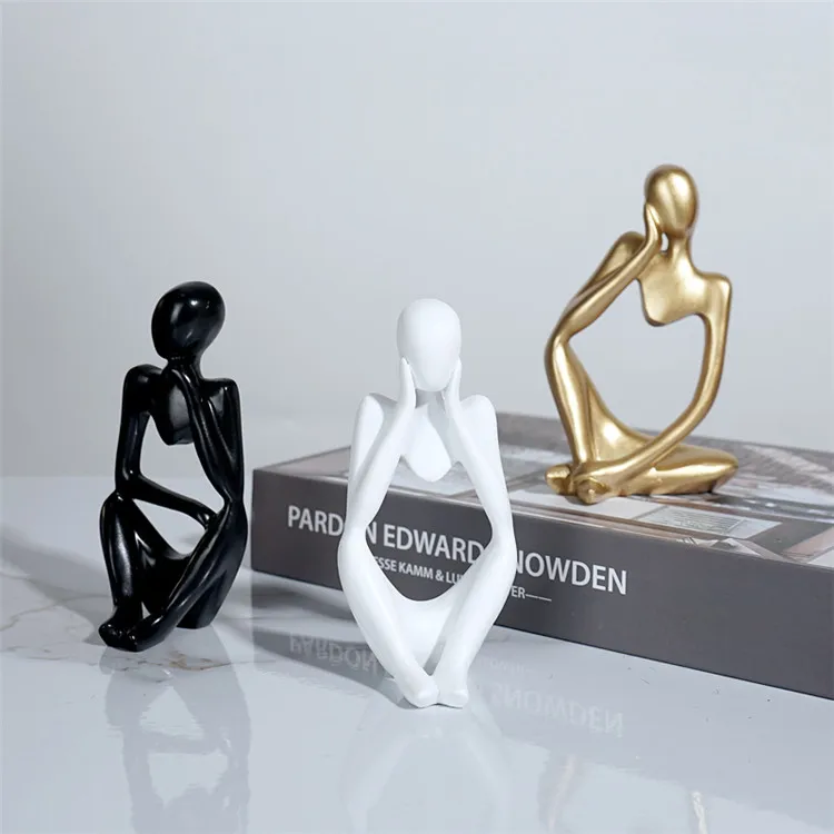Golden Resin Collectible Gold Thinker Statue Abstract Art Sculpture Figurines For Office Home Ornament