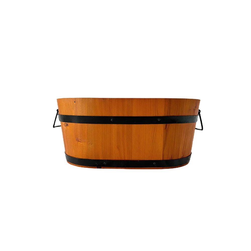 Hot sale products seed flowerpot creative balcony bonsai wooden cask flowerpot with plant