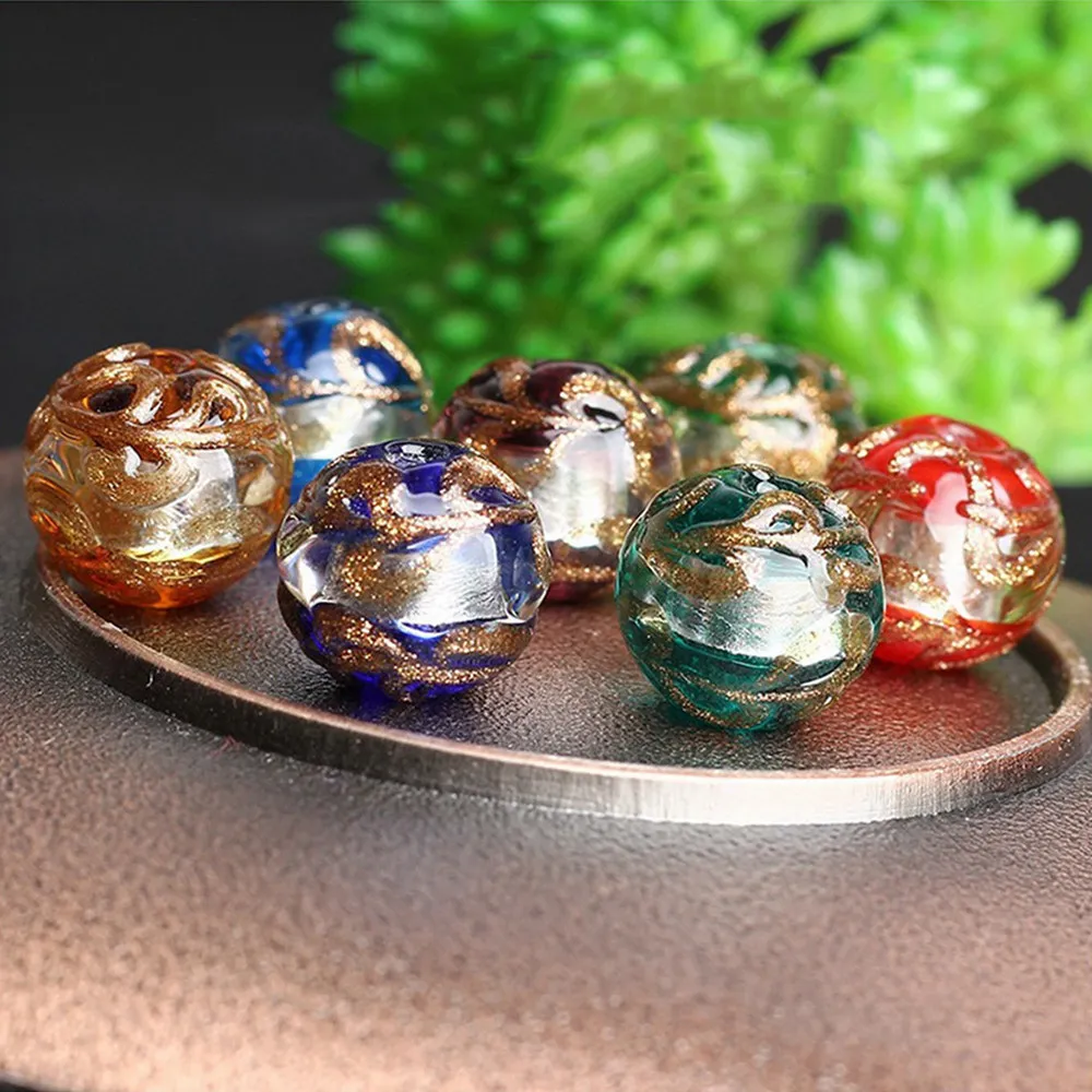 Round 12mm Foil Strips Lampwork Glass Handmade Loose Beads for Jewelry Making DIY Crafts Findings
