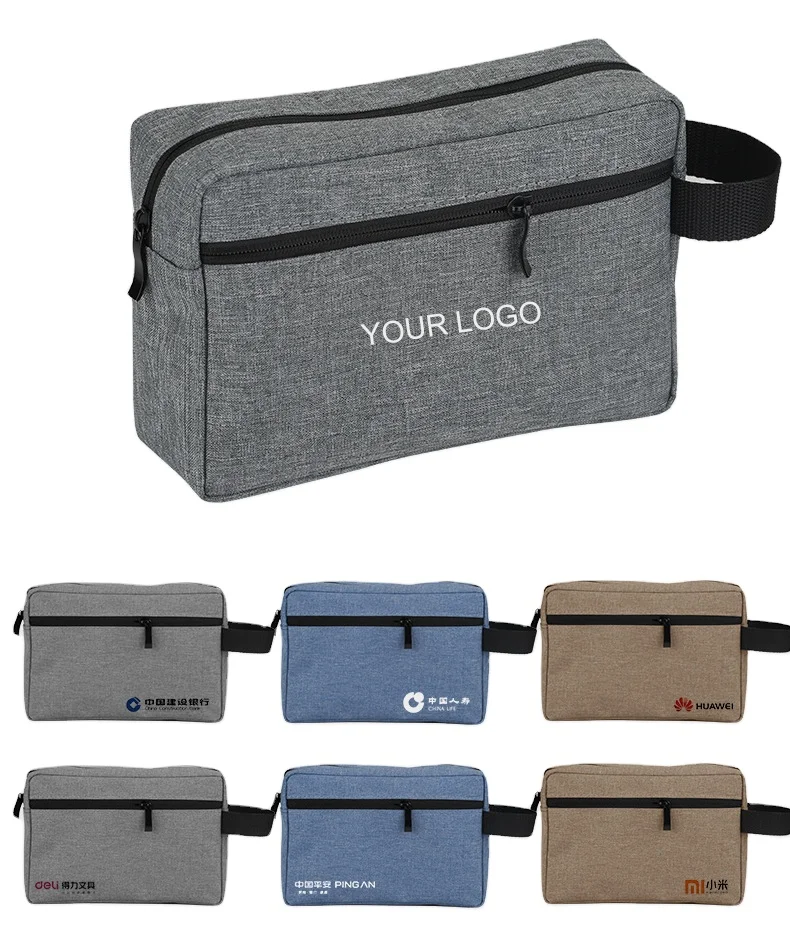 Custom Logo Men Oxford Fabric Cosmetic Bag Wholesales Portable Make Up Cosmetic Case Pouch Blue Toiletry Travel Tote Bag For Man