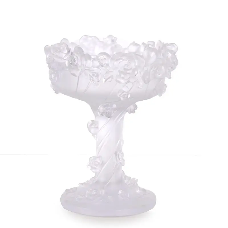 Luxury Rose Design Clear Vintage 1.5 kg Liuli Crystal Bakhoor Incense Burner Censer with Metal Pieces and Gift Boxes